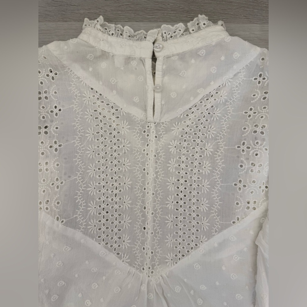 Anthropologie Ruffled Eyelet Blouse White Cottagecore Boho Prairie Top Medium - Picture 9 of 13